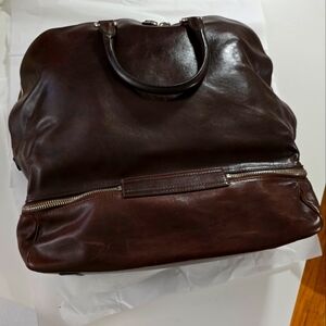 Giorgio Armani - Vintage Large Brown Leather Travel Bag.